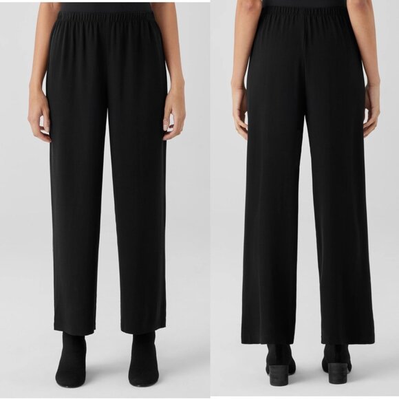 Eileen Fisher Pants - Eileen Fisher Womens Wide-Leg Black Silk Pants Size XS